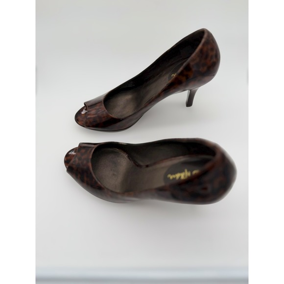 Cole Haan Leopard Patent Peep Toe Pumps Brown Black D29828 Heels Womens 6.5B - Picture 4 of 10